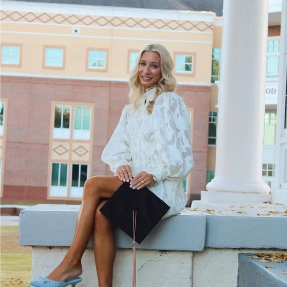 BHLDN Anthropology White Lace Long-Sleeve Women's Dress - Picture 6 of 6